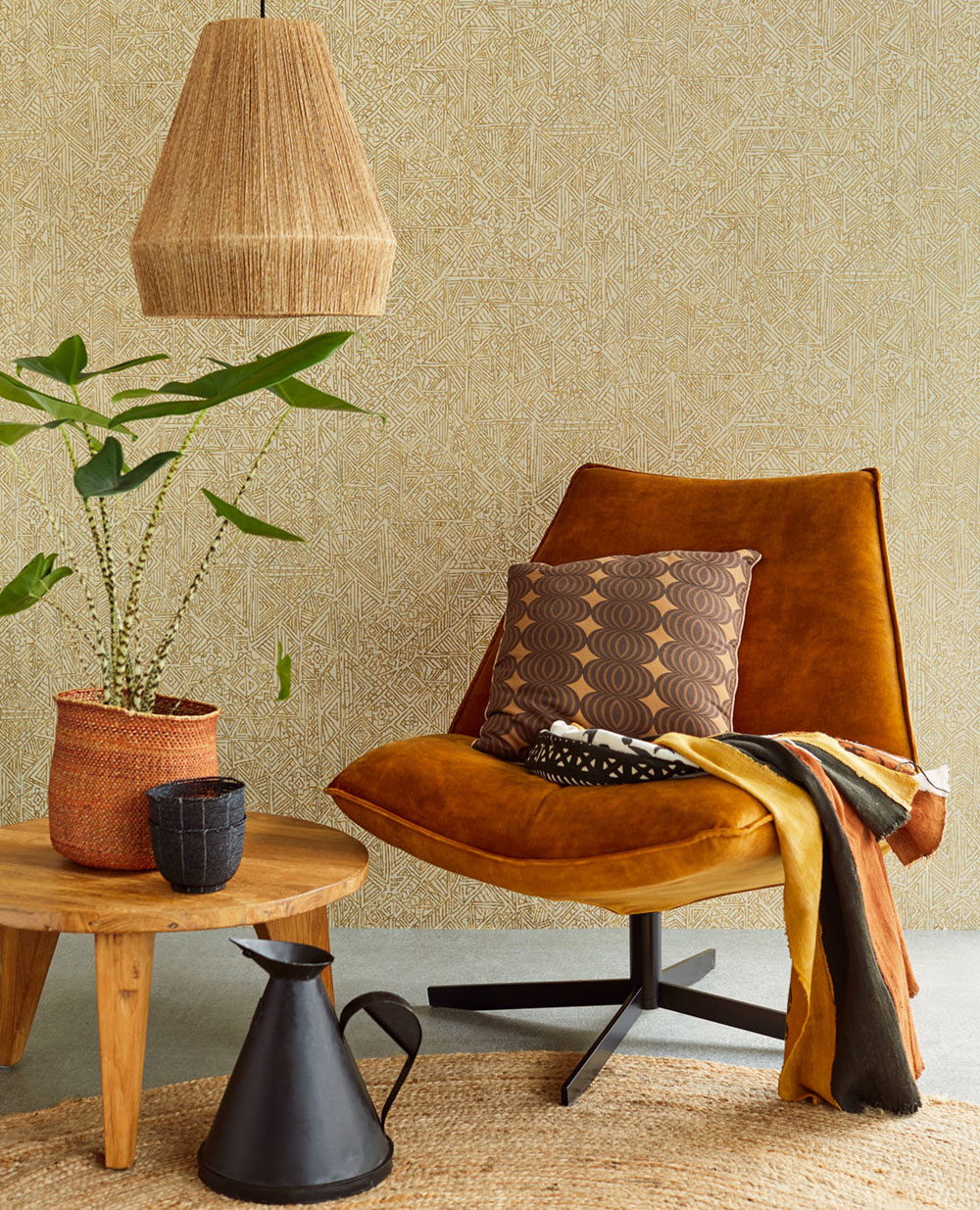 Living room wallpaper with elegant pattern and harmonious colors