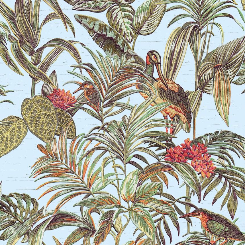 Luxury non-woven wallpaper, blue, birds, flowers, leaves, DE120014, Best Sellers, Design ID