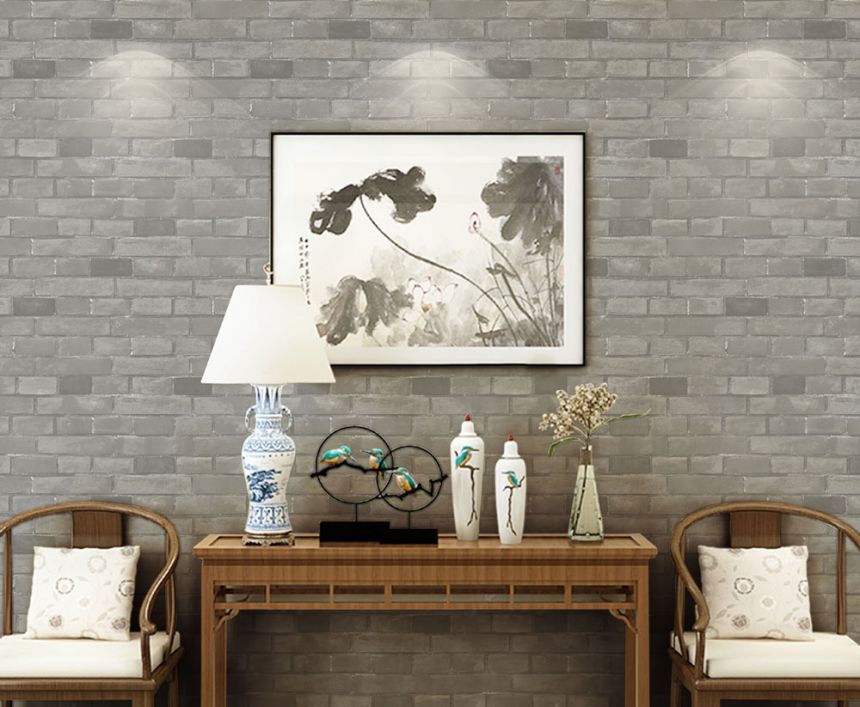 Washable gray brick wallpaper, imitation brick wall 555132, Old Friends 3, Vavex 2025