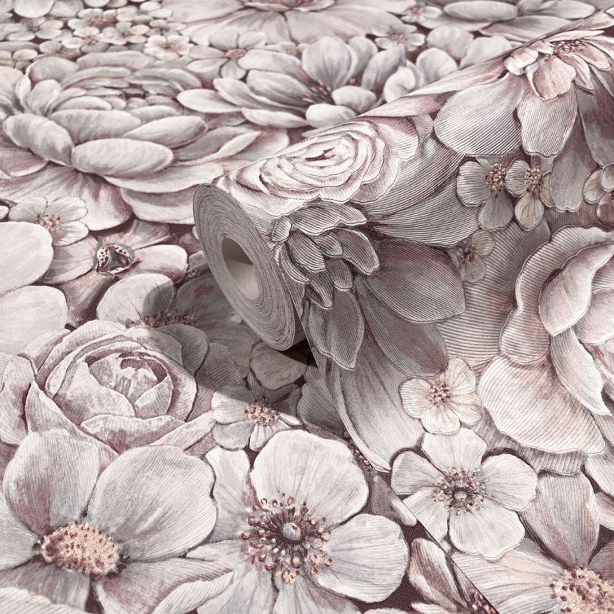 Luxury grey-pink wallpaper with flowers 33954, Botanica, Marburg