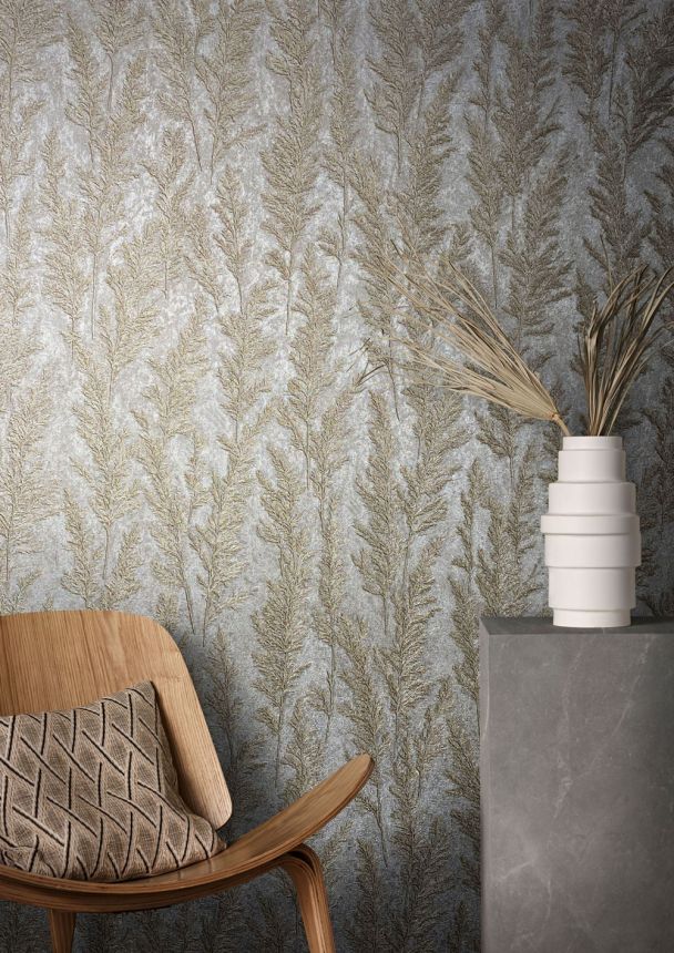 Metallic brown-gold wallpaper, blades of grass 33211, Natural Opulence, Marburg
