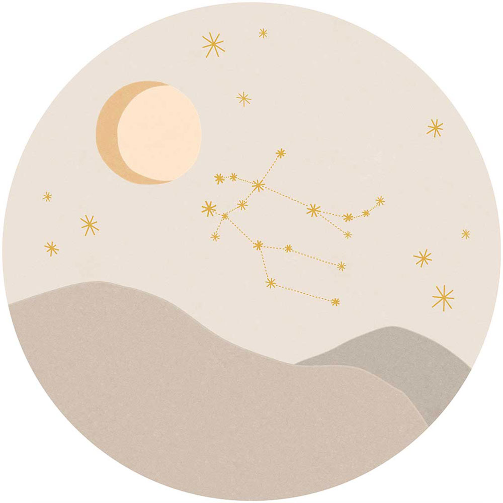 Beige circular wallpaper, Gemini Constellation 323125, Explore, Eijffinger, diameter 115 cm
