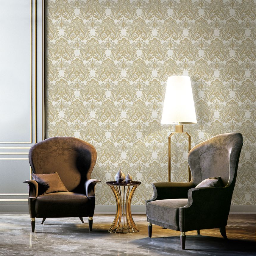 Luxury white-gold non-woven wallpaper, baroque ornamental pattern, 86075, Valentin Yudashkin 5, Emiliana Parati