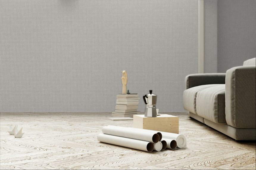 Gray wallpaper, fabric imitation,  rooster foot pattern, ILA505, Aquila, Khroma by Masureel