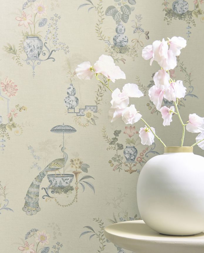 Beige wallpaper, trees, peacocks, 333140 Pip Studio 6, Eijffinger
