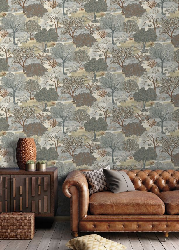 Gray-brown wallpaper, trees, AL26251, Allure, Decoprint