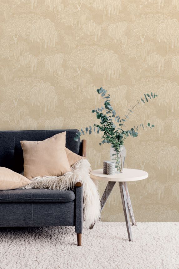 Wine red-gold wallpaper, trees, leaves, AL26263, Allure, Decoprint