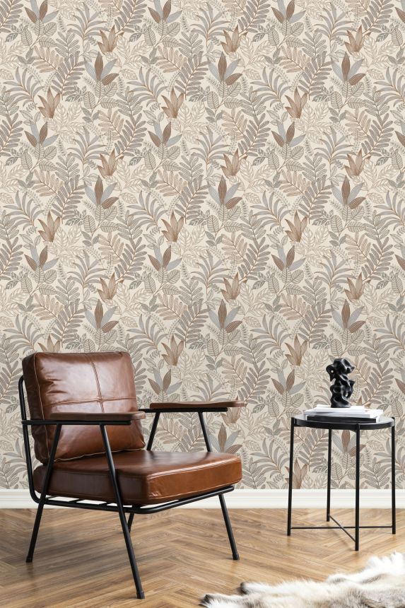 Beige-blue wallpaper with leaves, AL26291, Allure, Decoprint