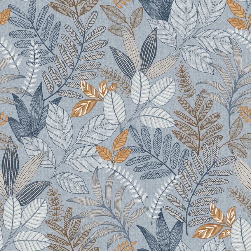 Blue wallpaper with leaves, AL26293, Allure, Decoprint