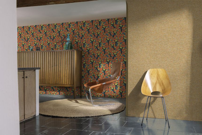 Orange-turquoise speckled wallpaper, BA26023, Brazil, Decoprint
