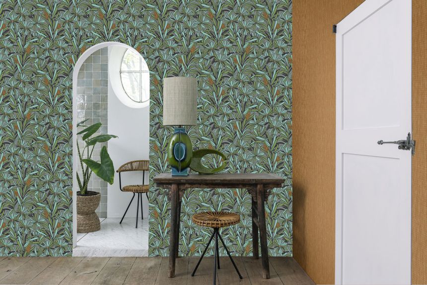 Green-grey floral wallpaper, BA26071, Brazil, Decoprint