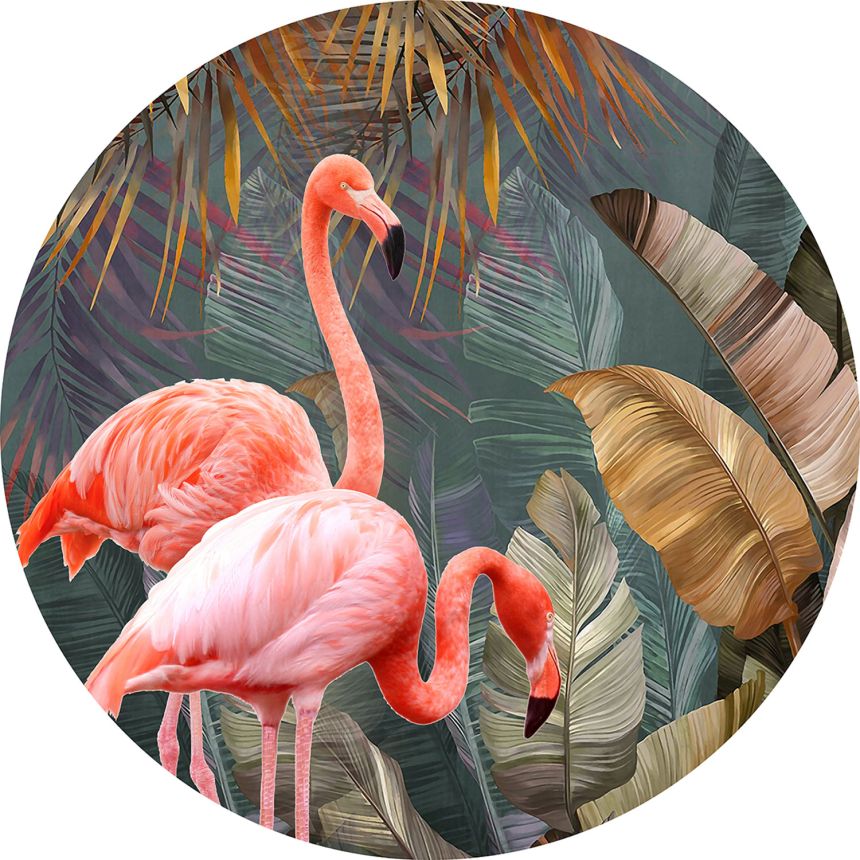Pre-pasted circular non-woven wallpaper with flamingos, PLC020, Platinum Shapes, Decoprint