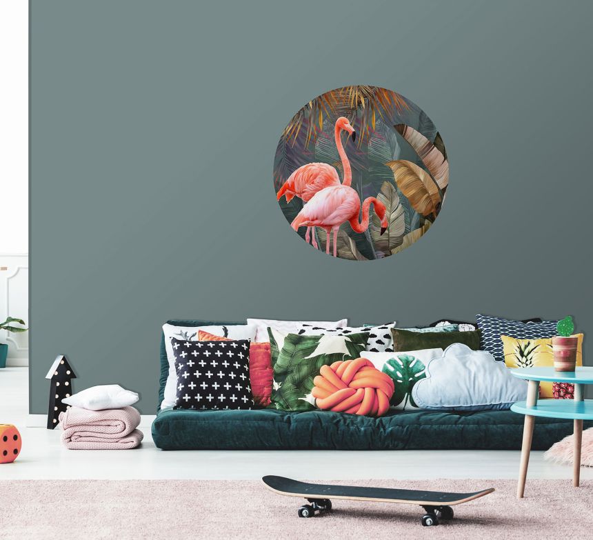 Pre-pasted circular non-woven wallpaper with flamingos, PLC020, Platinum Shapes, Decoprint