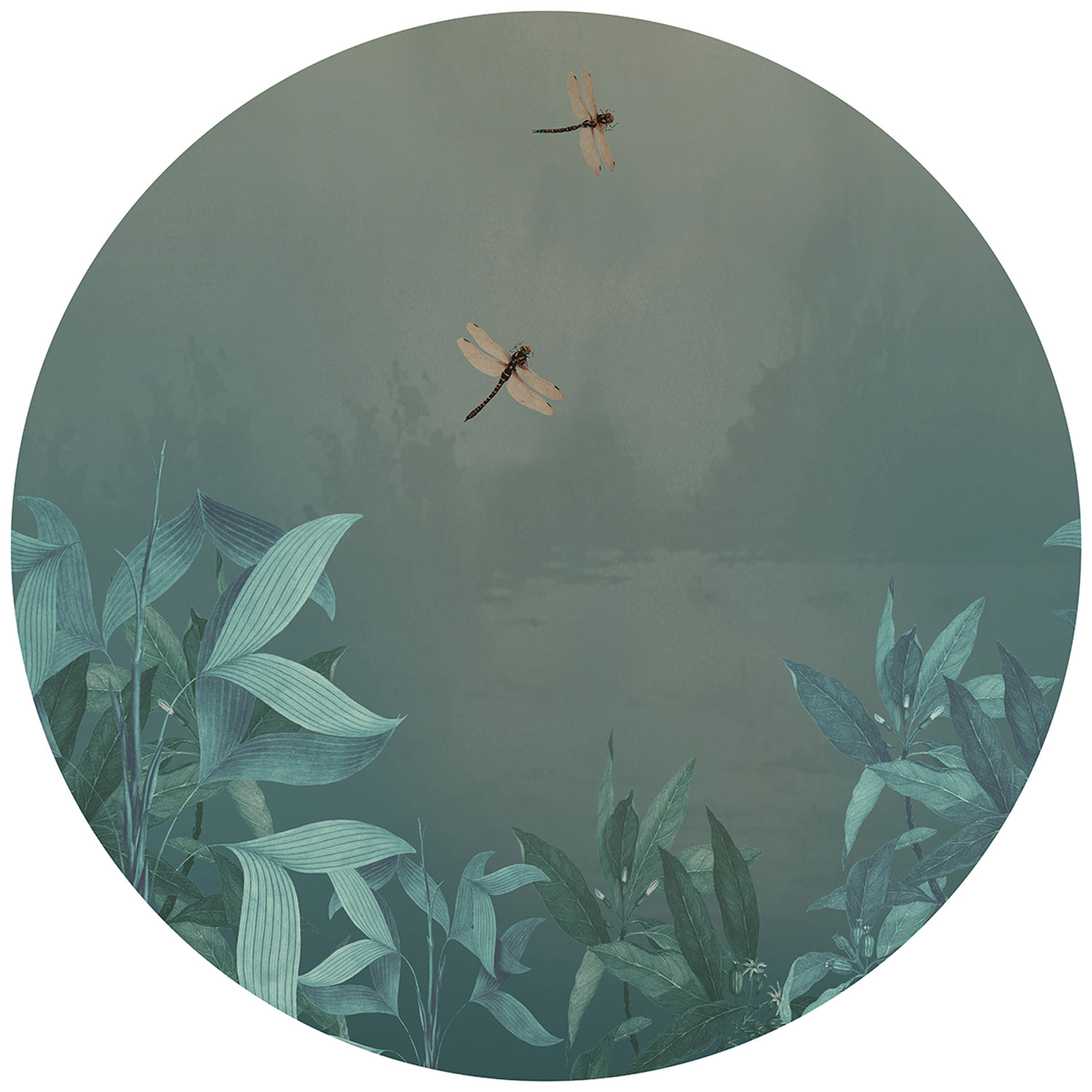Pre-pasted circular non-woven wallpaper, Dragonflies, PLC030, Platinum Shapes, Decoprint