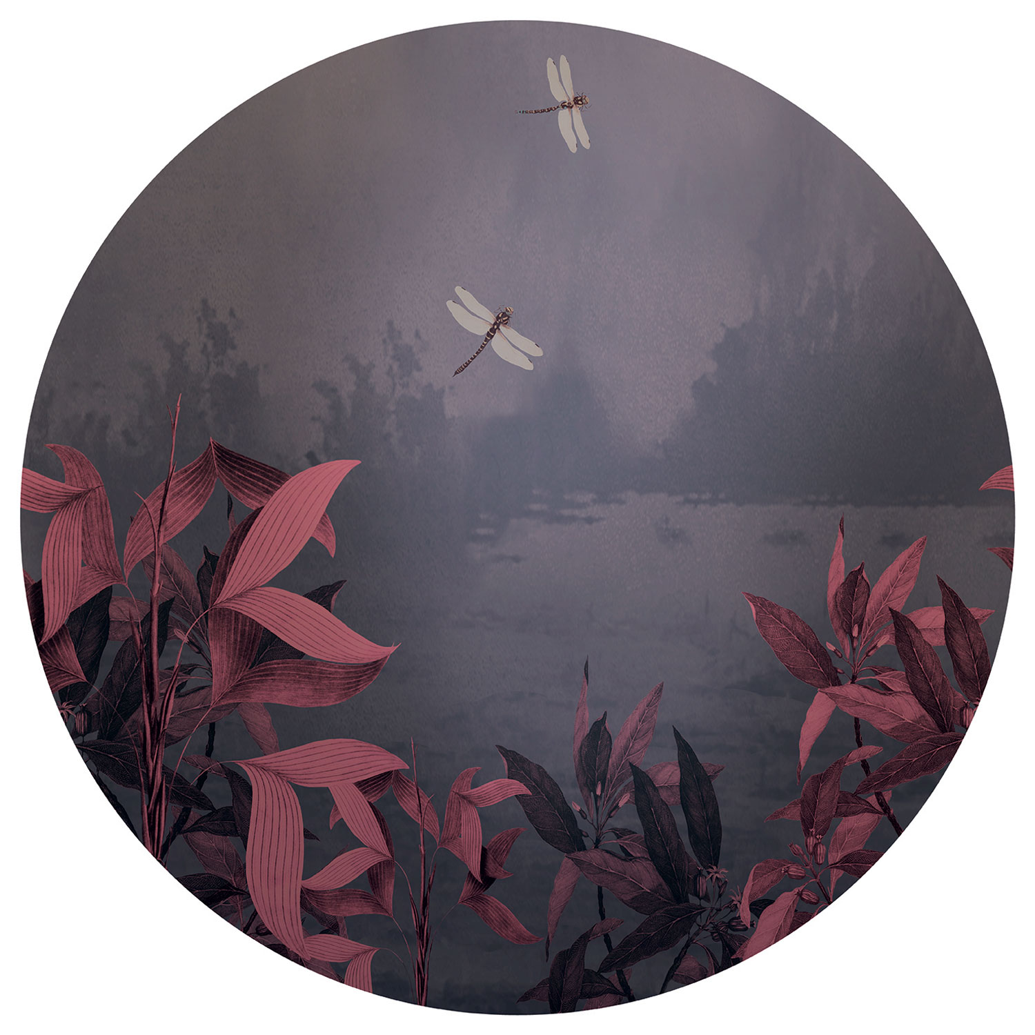 Pre-pasted circular non-woven wallpaper, Dragonflies, PLC044, Platinum Shapes, Decoprint