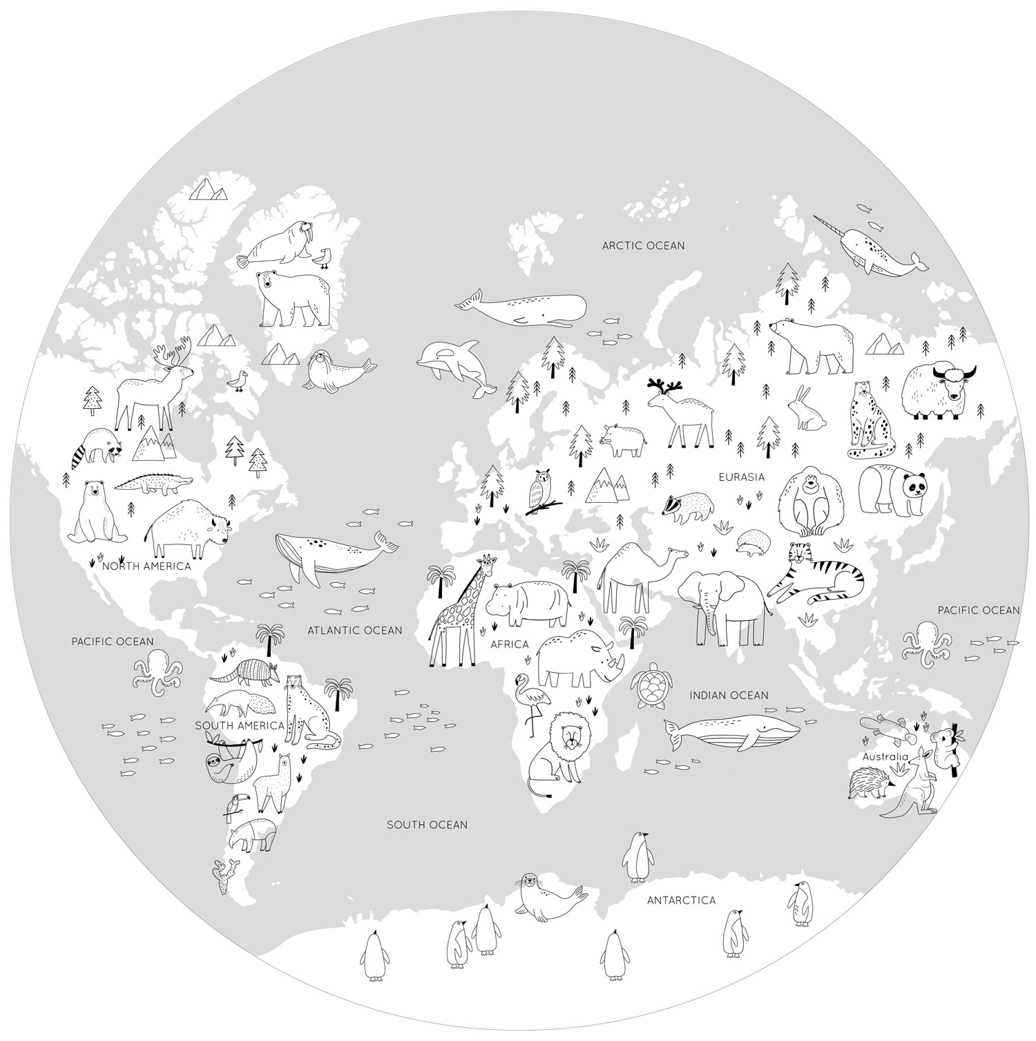 Pre-pasted children's non-woven wallpaper, World Map, PLC061, Platinum Shapes, Decoprint