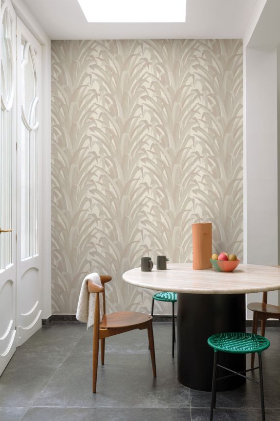 Cream-beige wallpaper with grass leaves, CU3009, Cumaru, Grandeco
