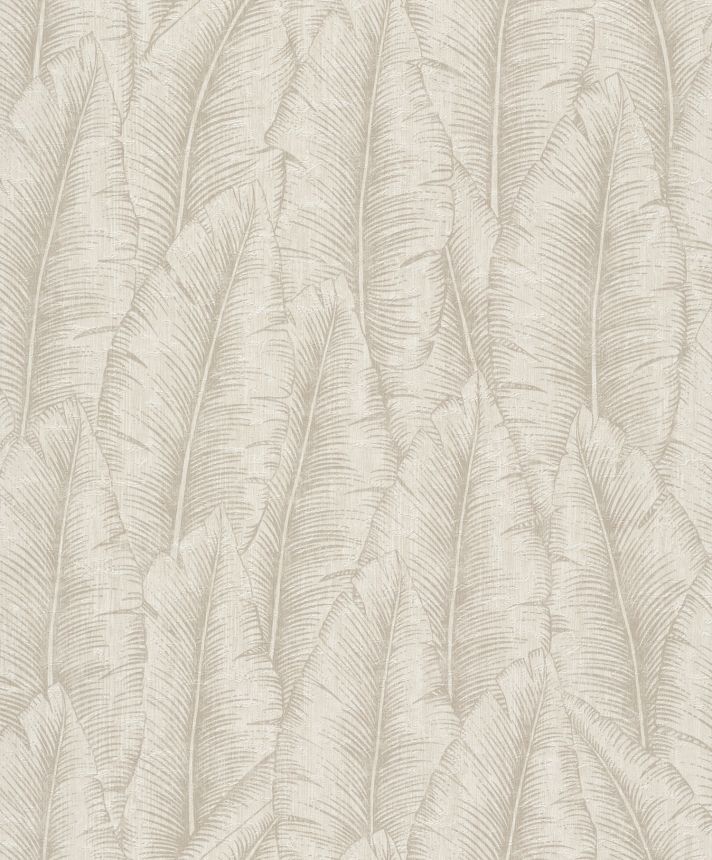 White-cream wallpaper with leaves, CU3201, Cumaru, Grandeco