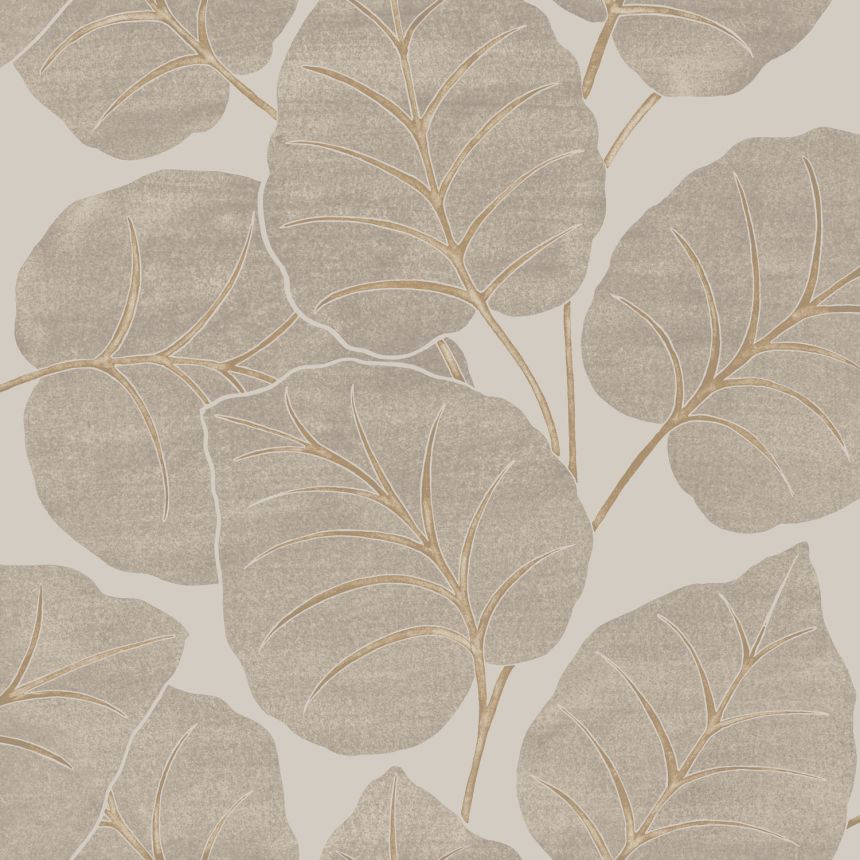Grey-cream wallpaper, leaves, A63501, Vavex 2025