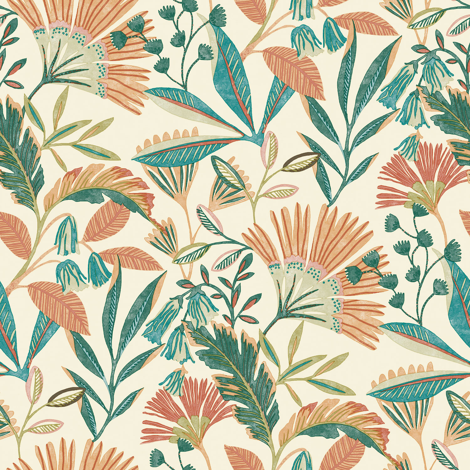 Cream wallpaper, flowers and leaves, A63801, Vavex 2025