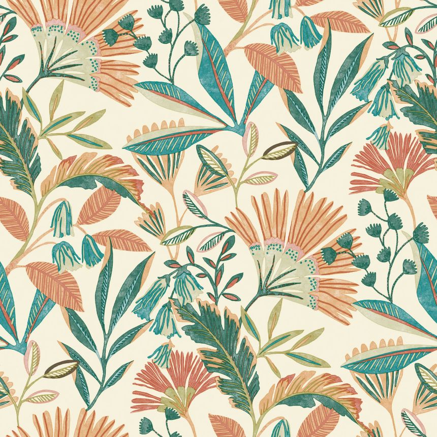 Cream wallpaper, flowers and leaves, A63801, Vavex 2025