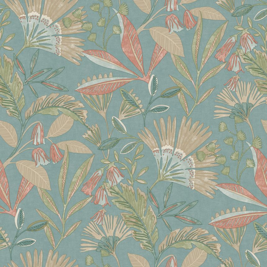 Green wallpaper, flowers and leaves, A63802, Vavex 2025