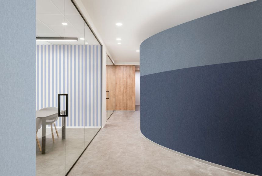 Light blue striped wallpaper, fabric imitation, AT4023, Atmosphere, Grandeco