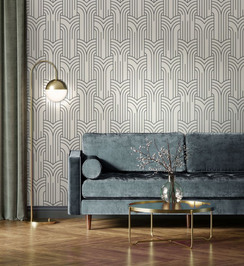 White-silver geometric wallpaper, Art Deco, M42129, Elegance, Ugepa
