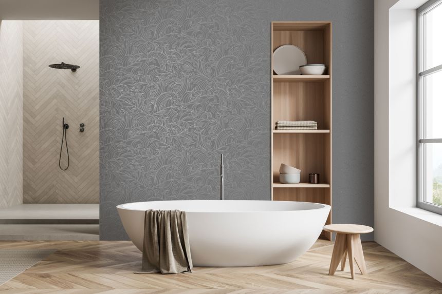 Gray-silver wallpaper, sea waves, M62909, Elegance, Ugepa