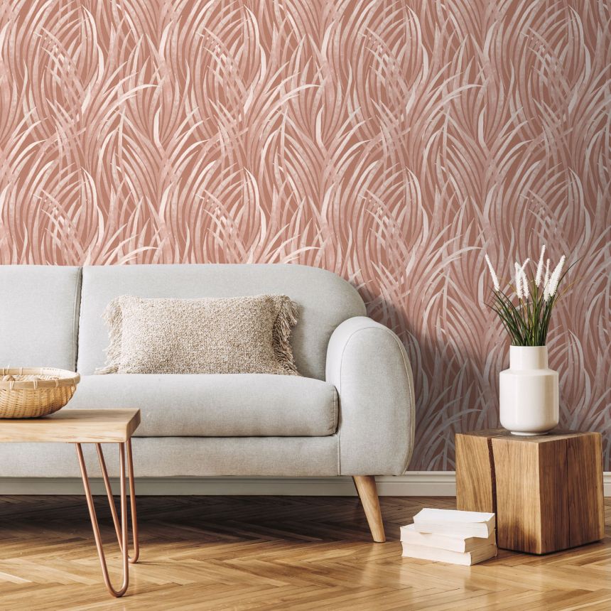 Terracotta wallpaper, leaves of grass,  M64505, Botanique, Ugepa