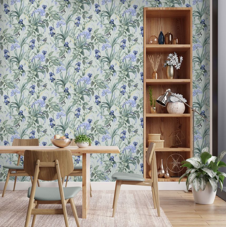 Wallpaper with flowers and birds, M64784D, Botanique, Ugepa
