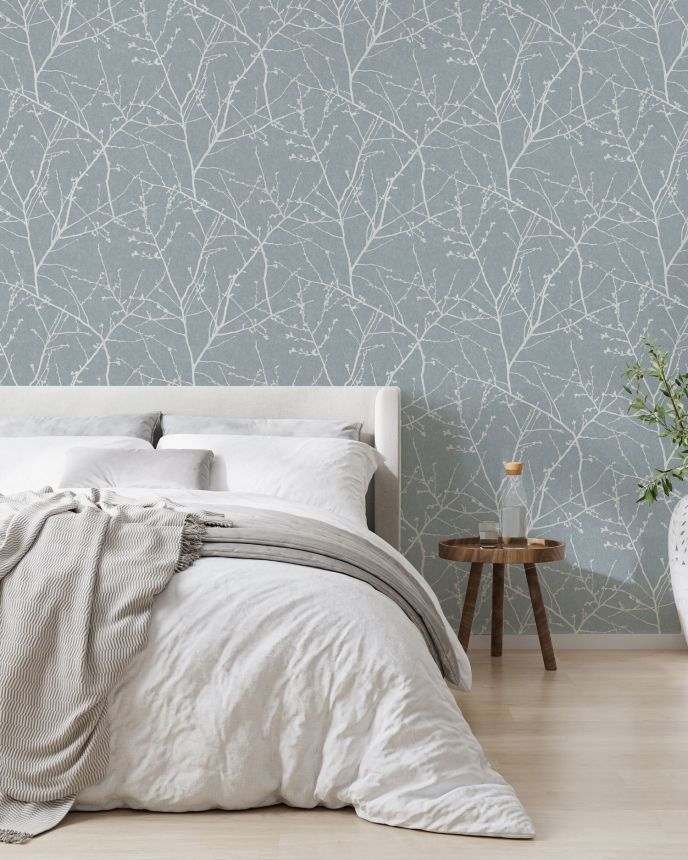 Blue wallpaper with twigs, 33-270, Vavex 2025