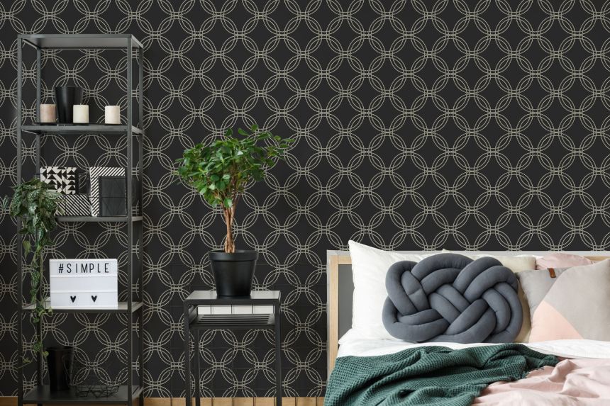 Black-gold geometric pattern wallpaper, 120141, Vavex 2025