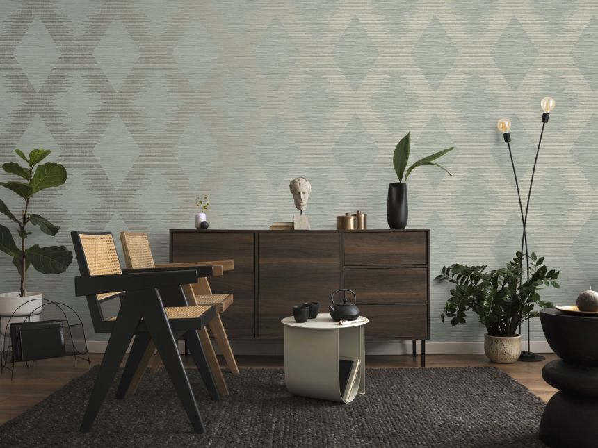 Green-gold geometric pattern wallpaper, 120725, Vavex 2025