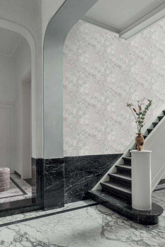 Grey-beige wallpaper with leaves, TI2004, Time 2025, Grandeco