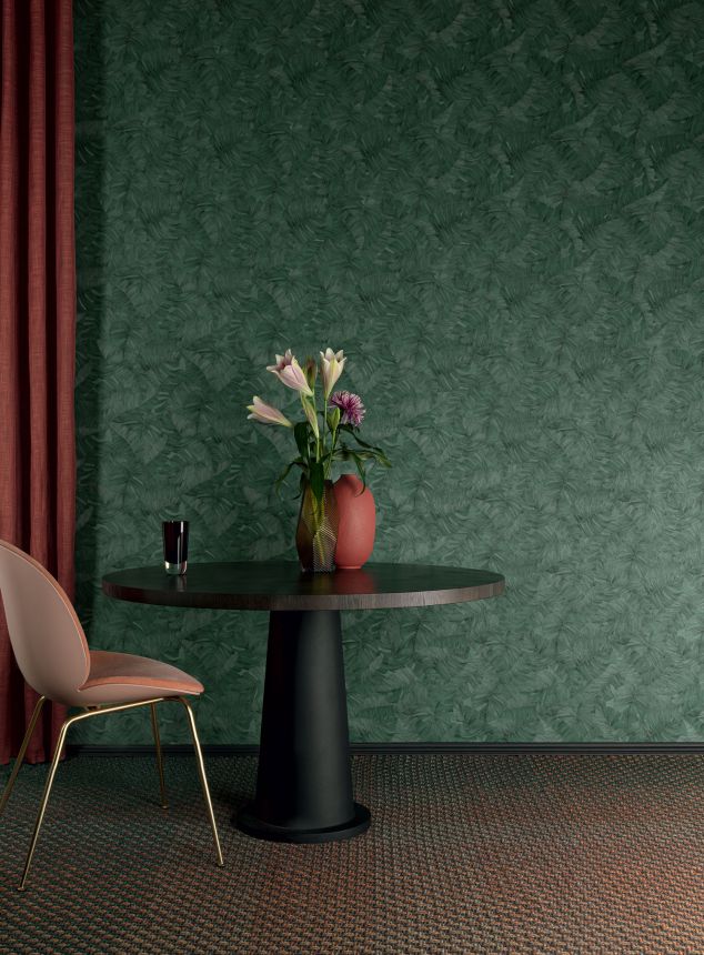 Grey wallpaper with embossed leaves, TI2104, Time 2025, Grandeco