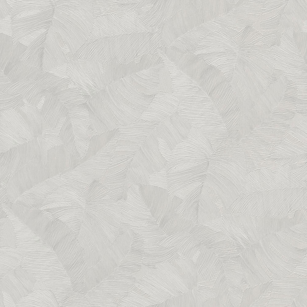 Grey-beige wallpaper with embossed leaves, TI2105, Time 2025, Grandeco