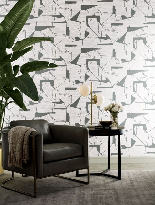 White-silver geometric wallpaper, MD7114, Modern Metals, York