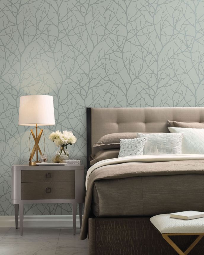 Green-silver wallpaper, tree branches, MD7124, Modern Metals, York