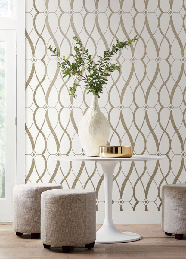 Cream-gold geometric wallpaper, MD7171, Modern Metals, York