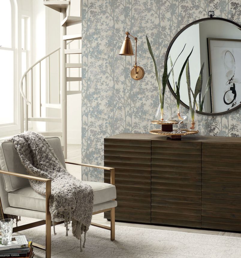 Metallic silver floral wallpaper, MD7141, Modern Metals, York