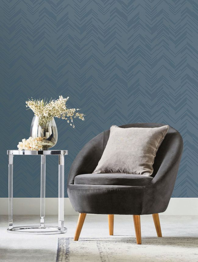 Blue-silver geometric wallpaper, MD7224, Modern Metals, York