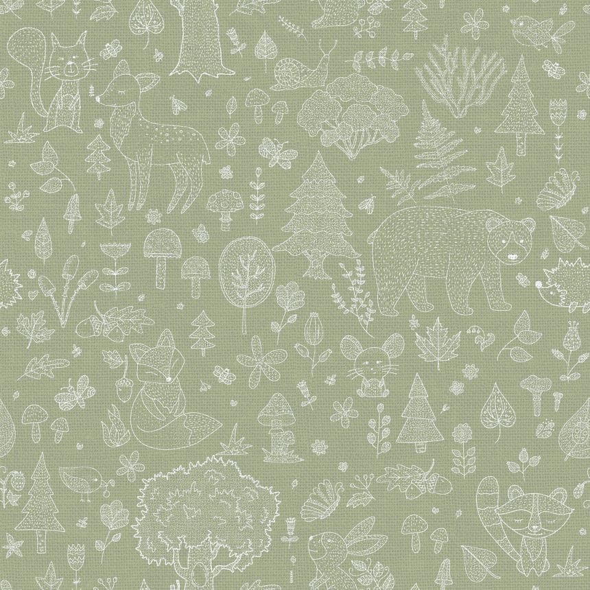 Green children's wallpaper, animals, plants, 14805, Happy, Parato