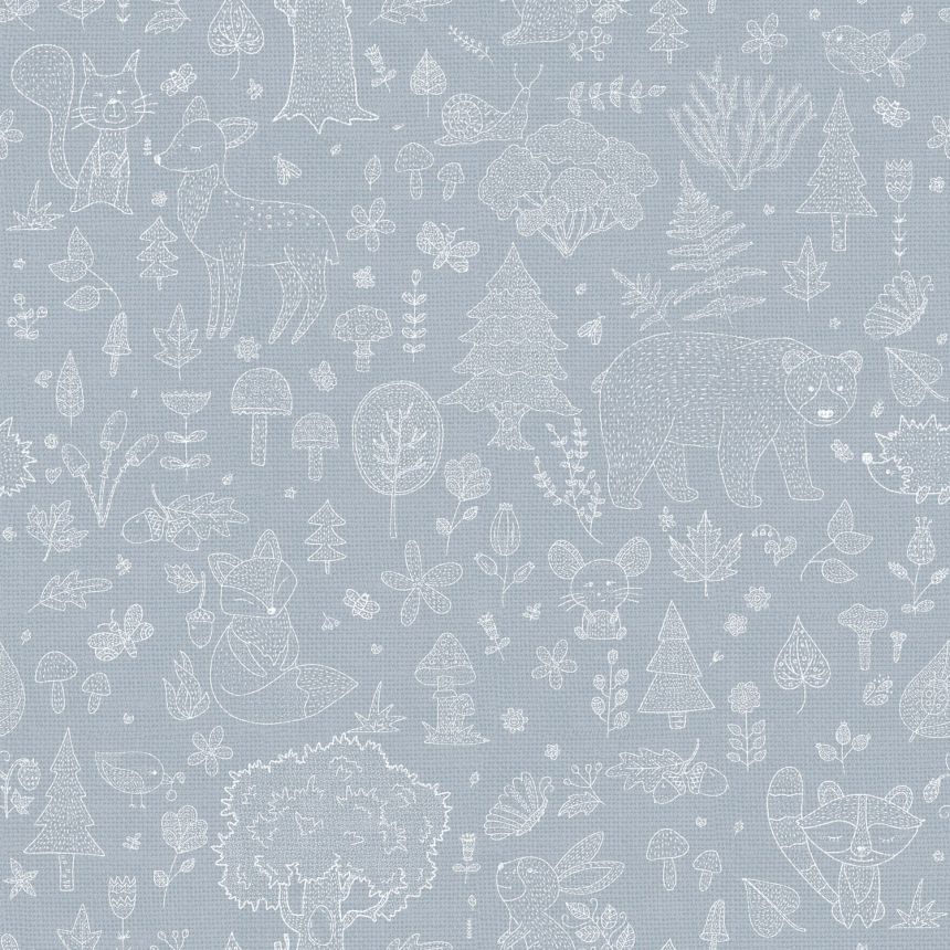 Blue children's wallpaper, animals, plants, 14806, Happy, Parato