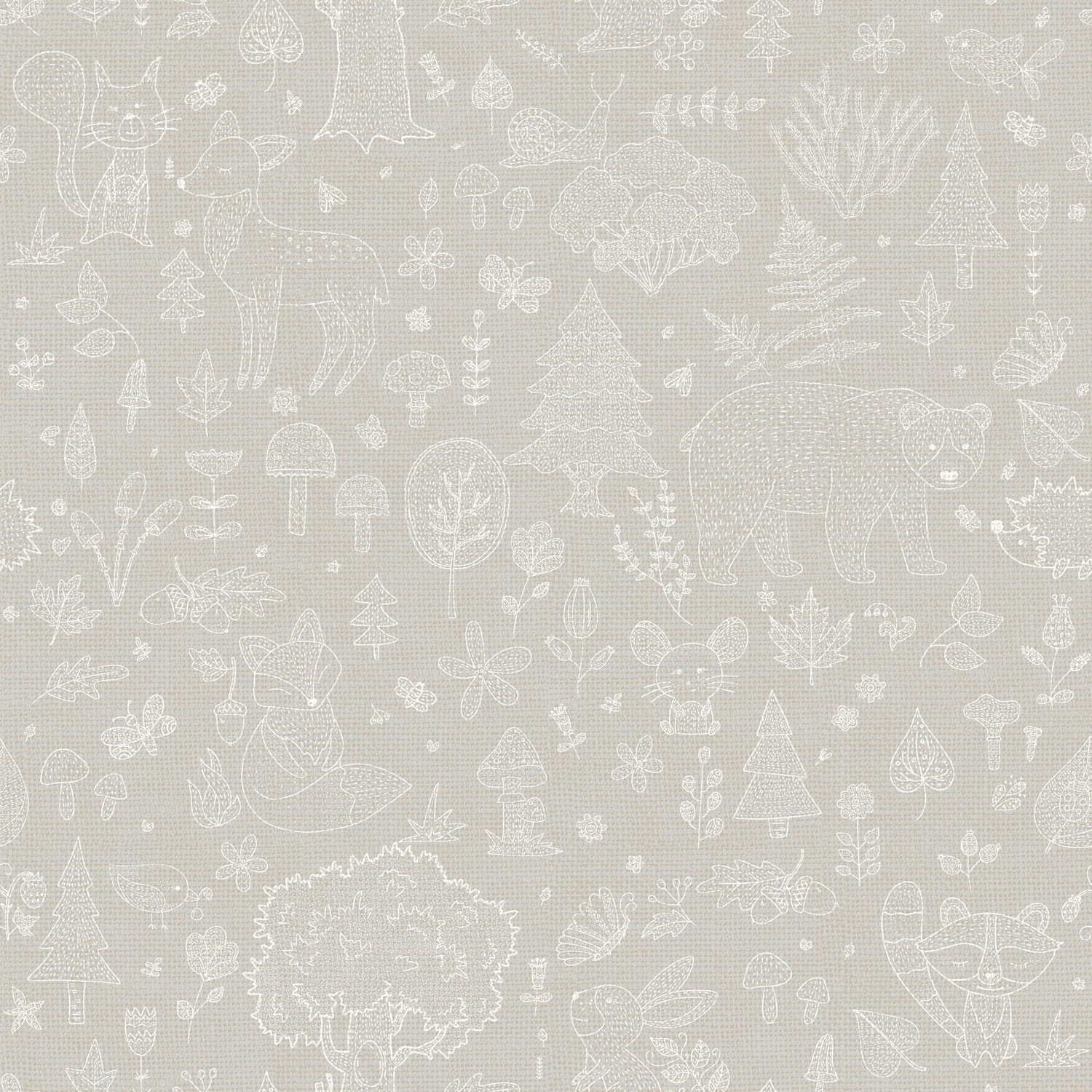 Gray children's wallpaper, animals, plants, 14807, Happy, Parato