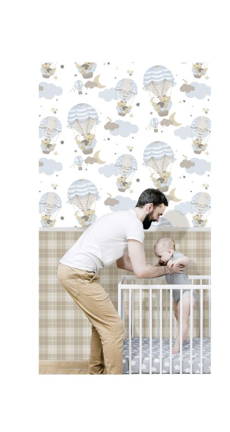 Children's wallpaper with animals, clouds, stars and balloons, 14816, Happy, Parato