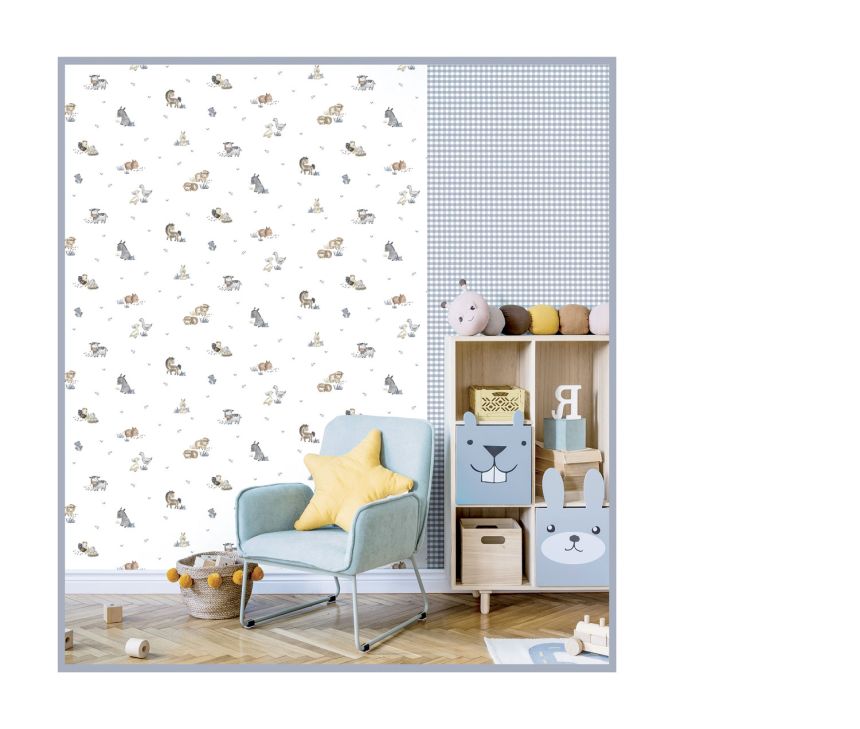 Grey-beige children's wallpaper with animals, 14831, Happy, Parato