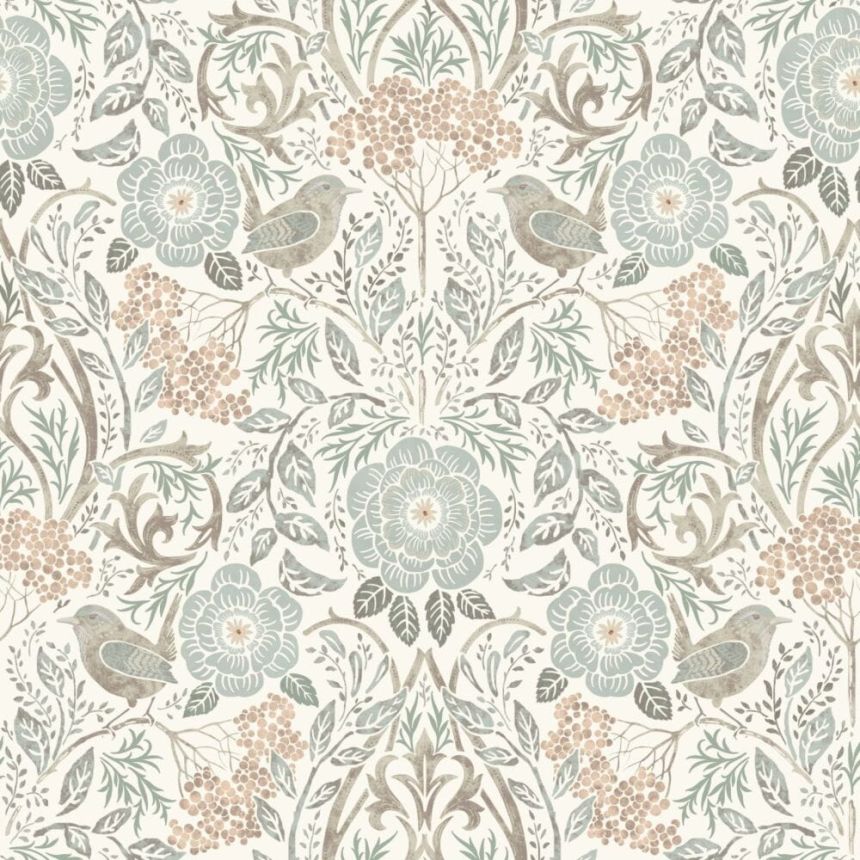 Non-woven wallpaper with plants and birds, 139294, Vintage Flowers, Esta Home