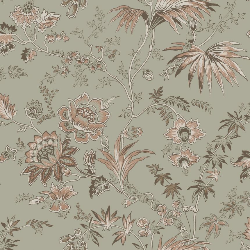 Green non-woven floral wallpaper, 139297, Vintage Flowers, Esta Home