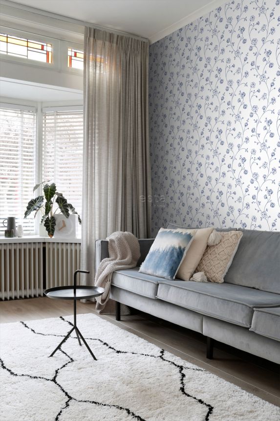 White-blue non-woven floral wallpaper, 139300, Vintage Flowers, Esta Home